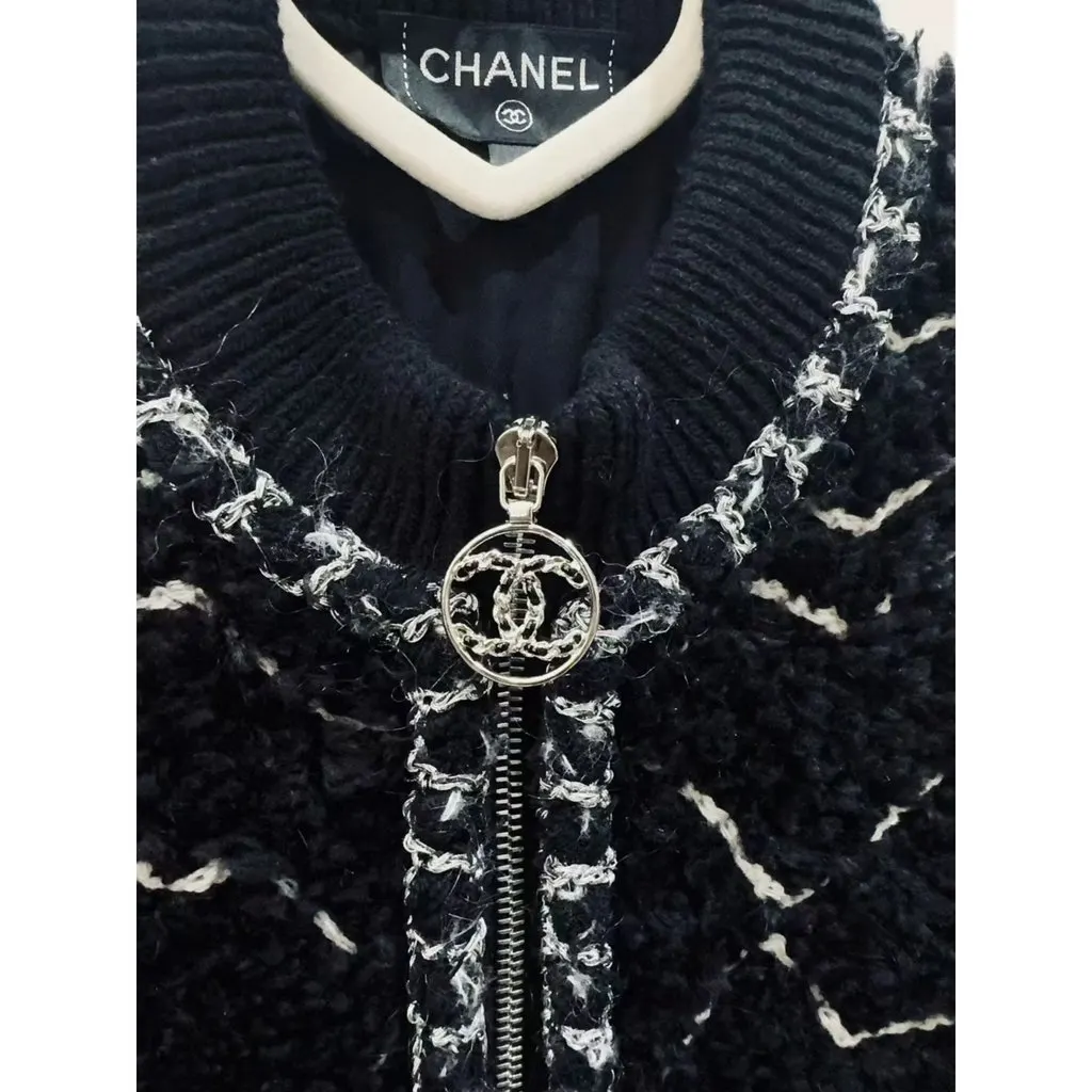 Chanel Wool Leather Jacket MultiColor Wool Very good - Model View