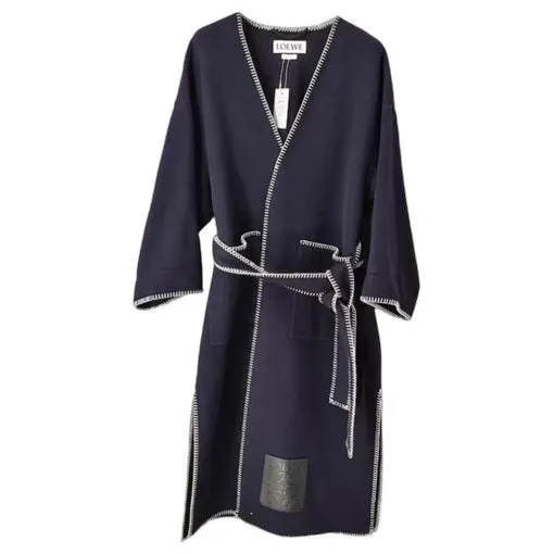Loewe Navy Wool Coat Navy Wool Very good - Front View
