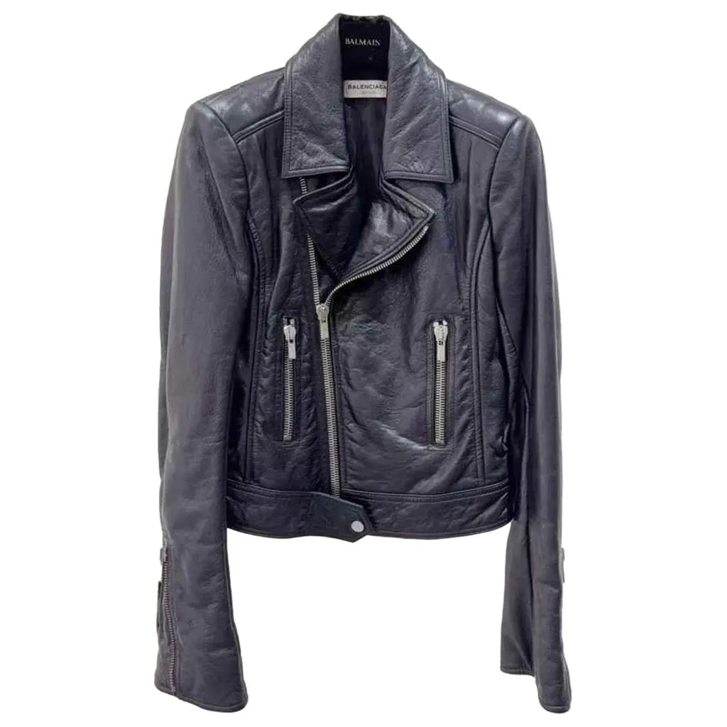 Balenciaga Black Leather Jacket Black Leather Very good - Front View