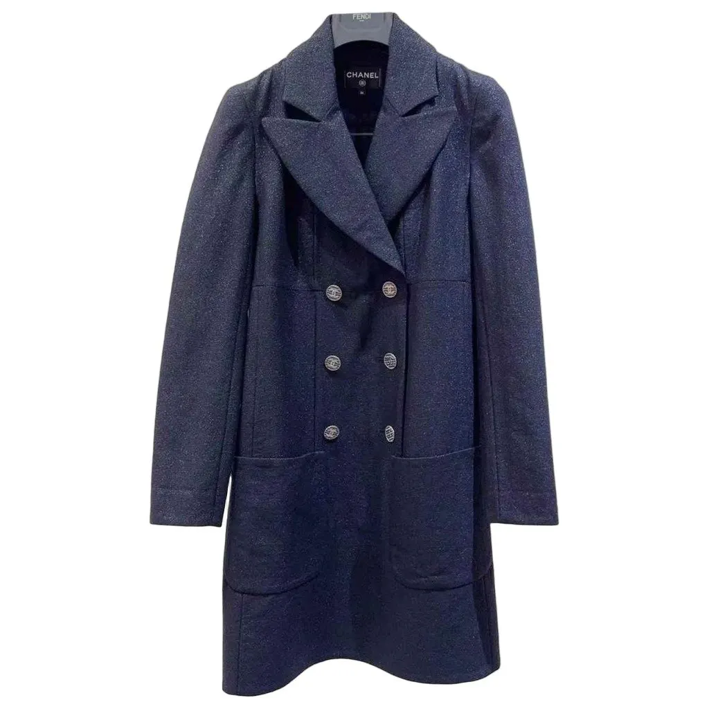 Chanel Black Wool Trench Coat Black Wool Very good - Front View