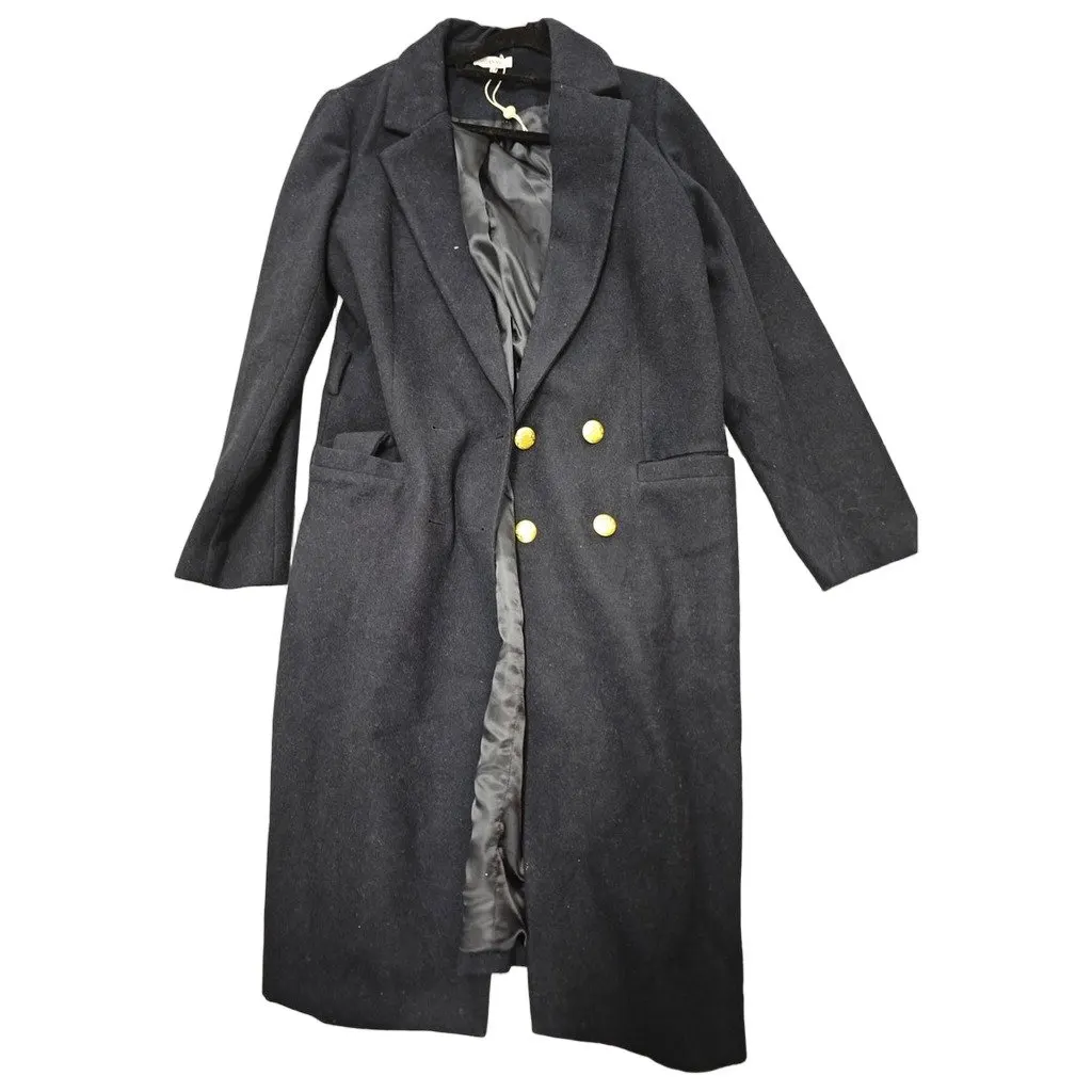 Ganni Navy Wool Coat Navy Wool Very good - Front View
