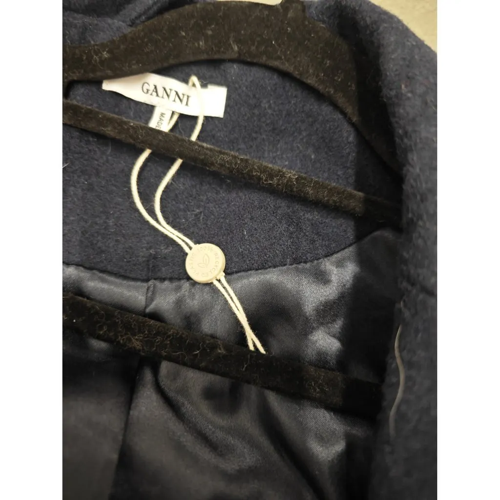 Ganni Navy Wool Coat Navy Wool Very good - Inside View