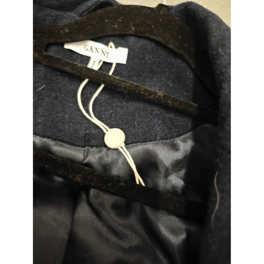 Ganni Navy Wool Coat Navy Wool Very good - Model View