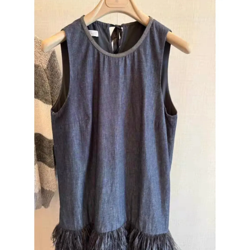 Brunello Cucinelli Navy Cotton Dress Navy Cotton Very good - Back View