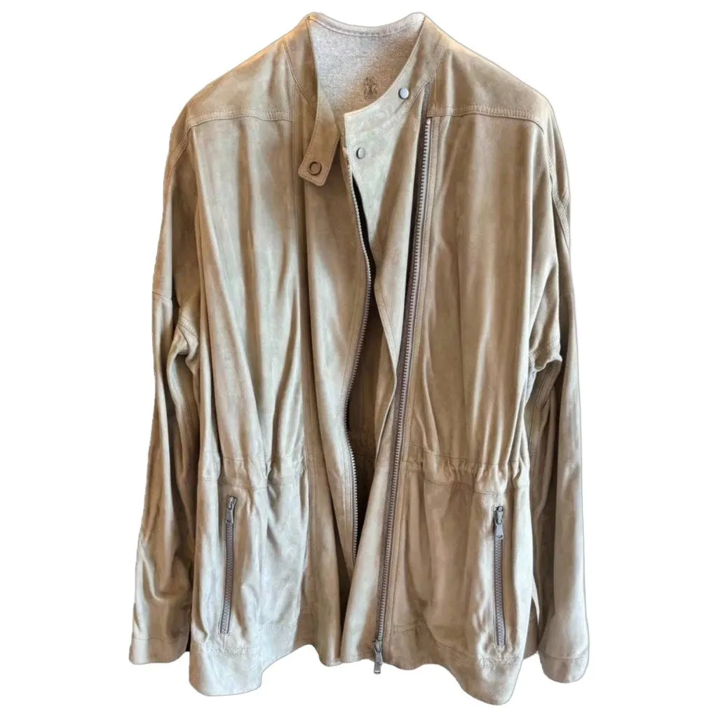 Brunello Cucinelli Beige Leather Jacket Beige Leather Very good - Front View