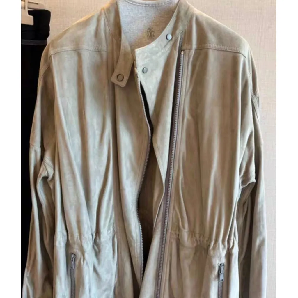 Brunello Cucinelli Beige Leather Jacket Beige Leather Very good - Back View
