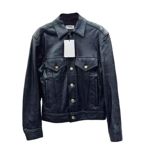 Celine Black Leather Jacket Black Leather Never worn, with tag - Front View