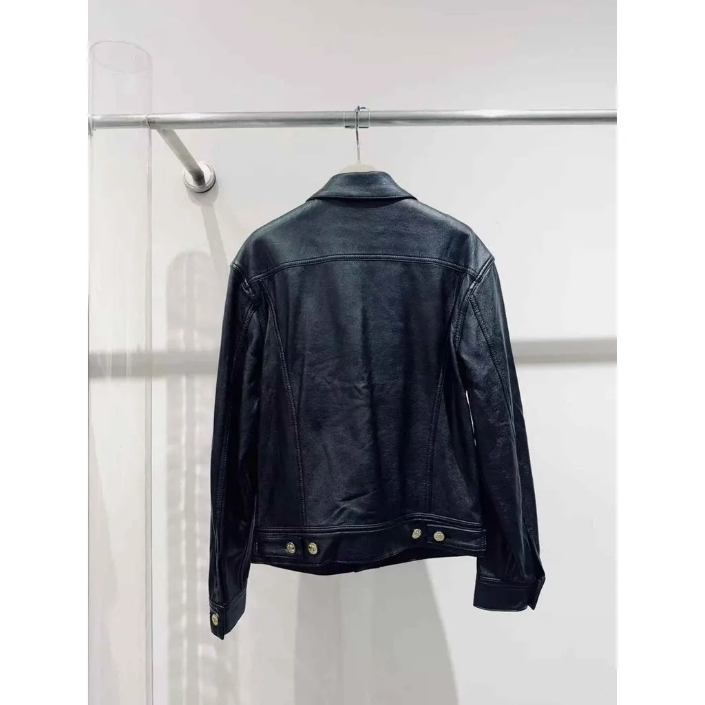 Celine Black Leather Jacket Black Leather Never worn, with tag - Model View