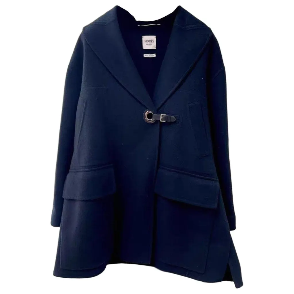 Hermès Navy Cashmere Coat Navy Cashmere Very good - Front View