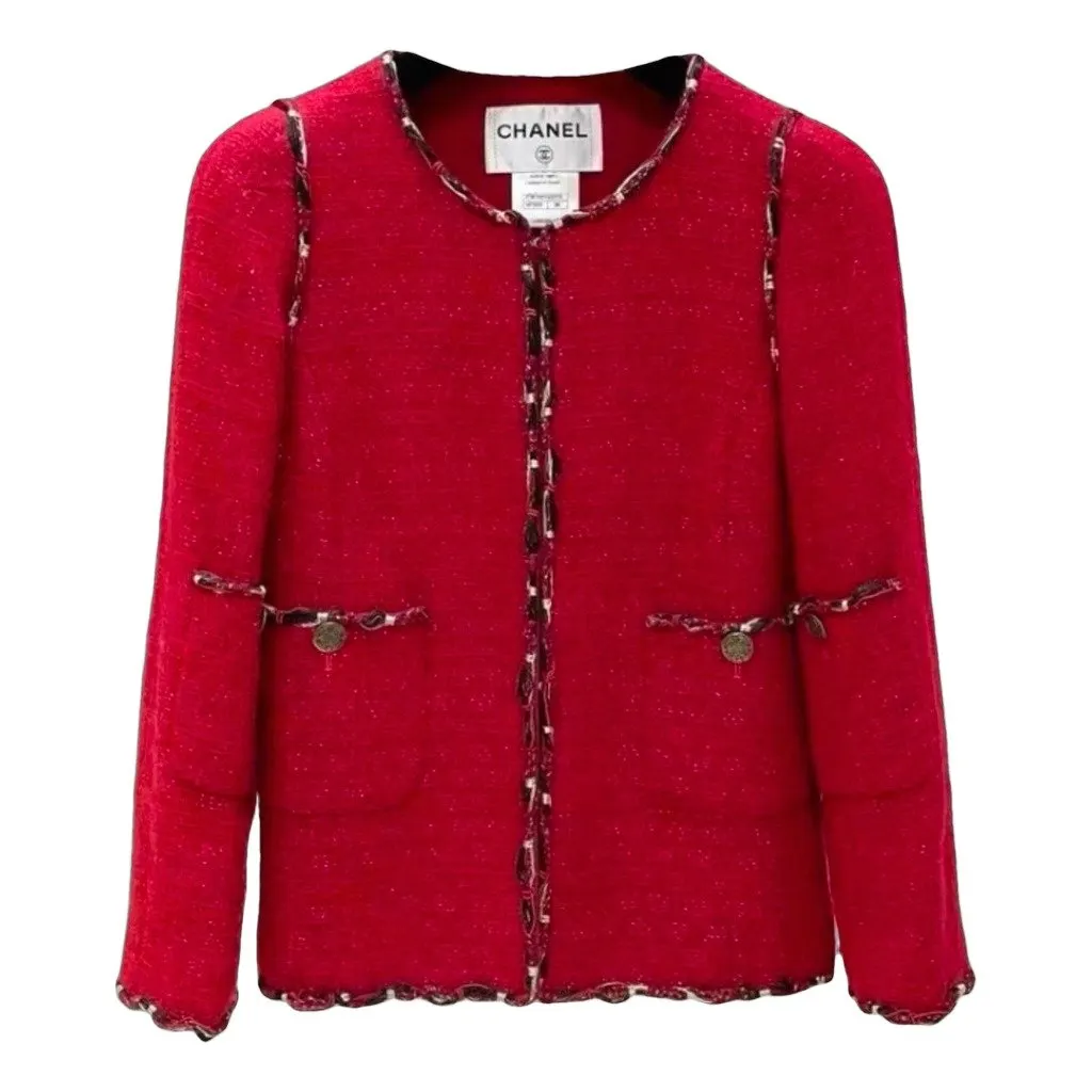 Chanel La Petite Veste Noire Red Wool Jacket Red Wool Very good - Front View