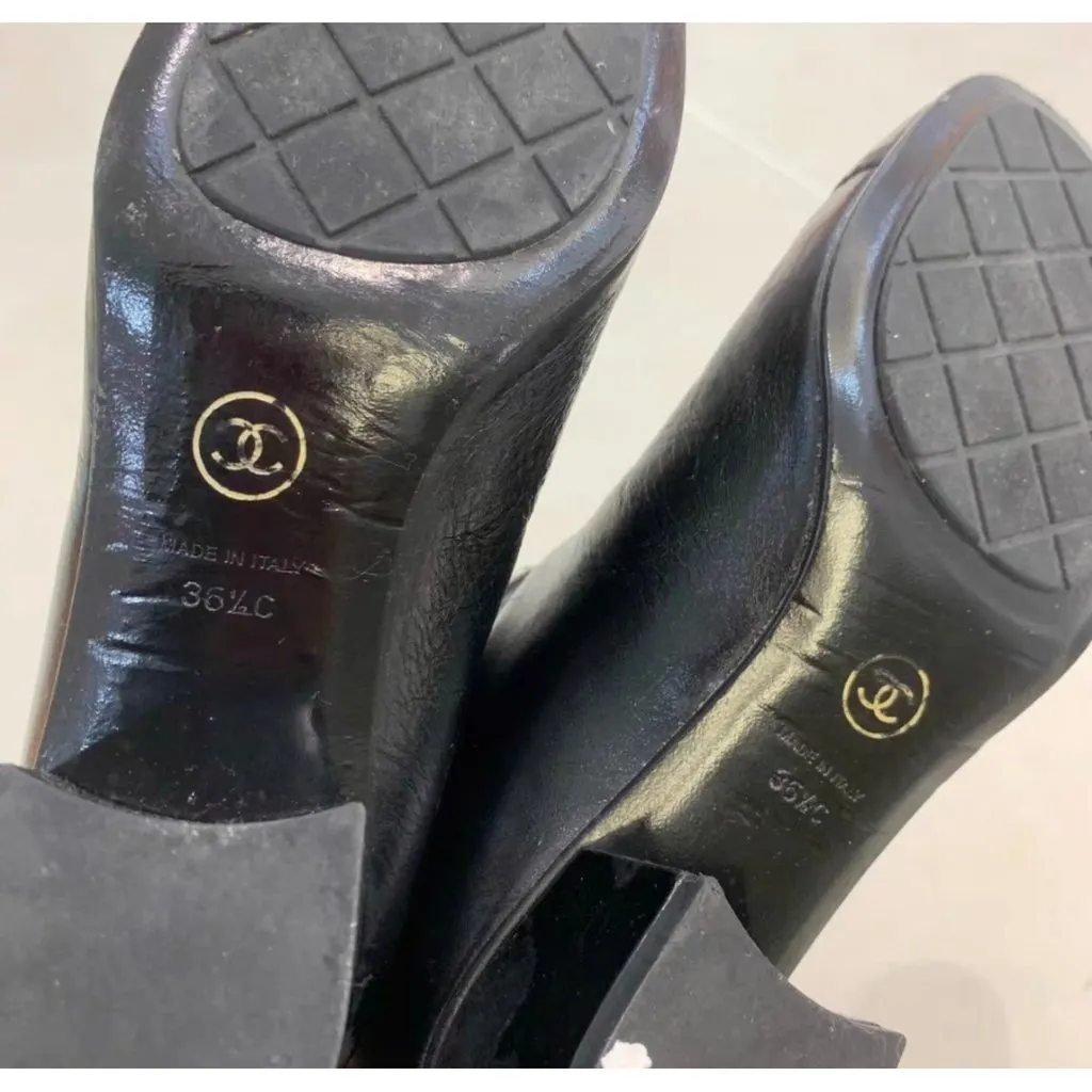 Chanel Black Leather Boots Black Leather Very good - Box View