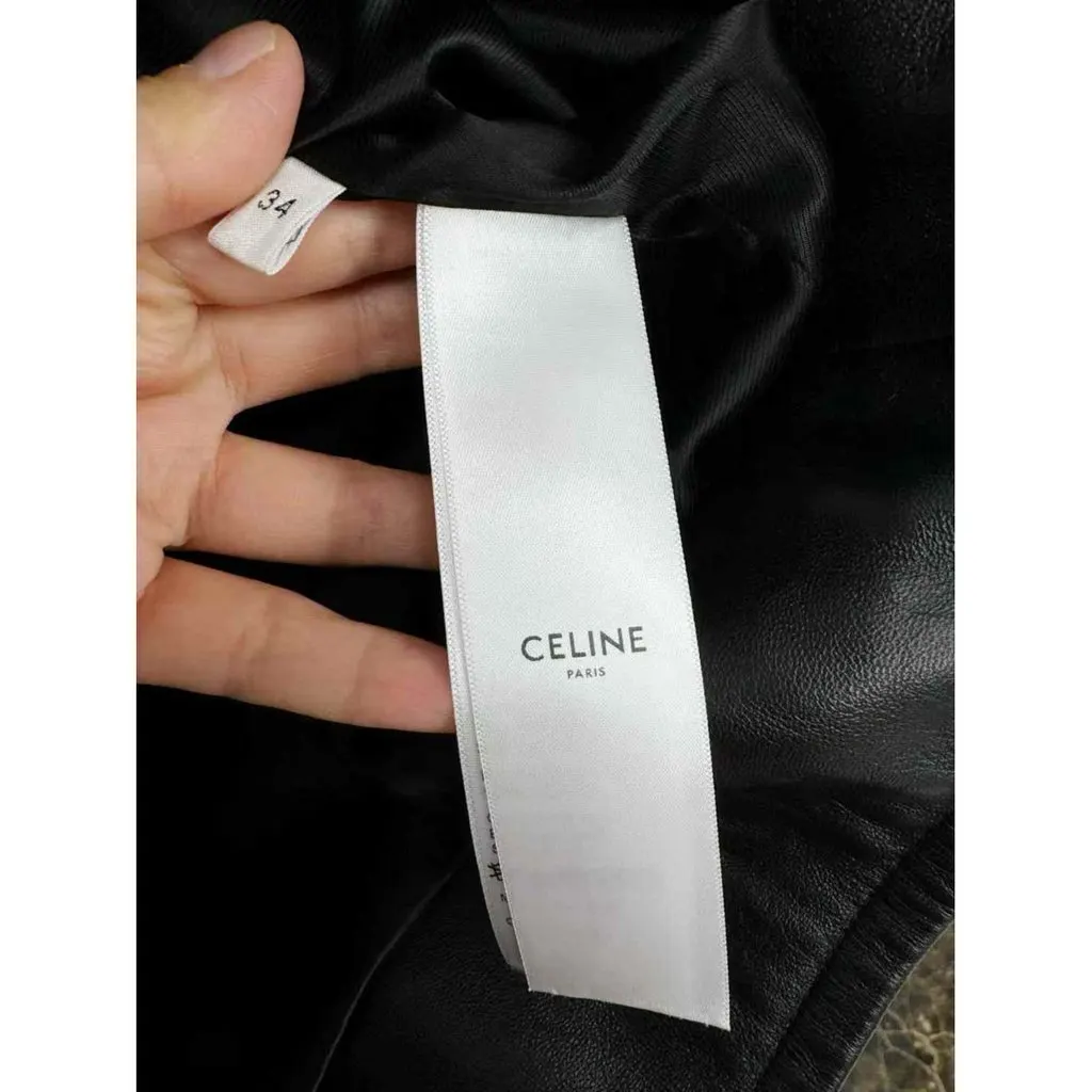 Celine Black Leather Jacket Black Leather Very good - Model View
