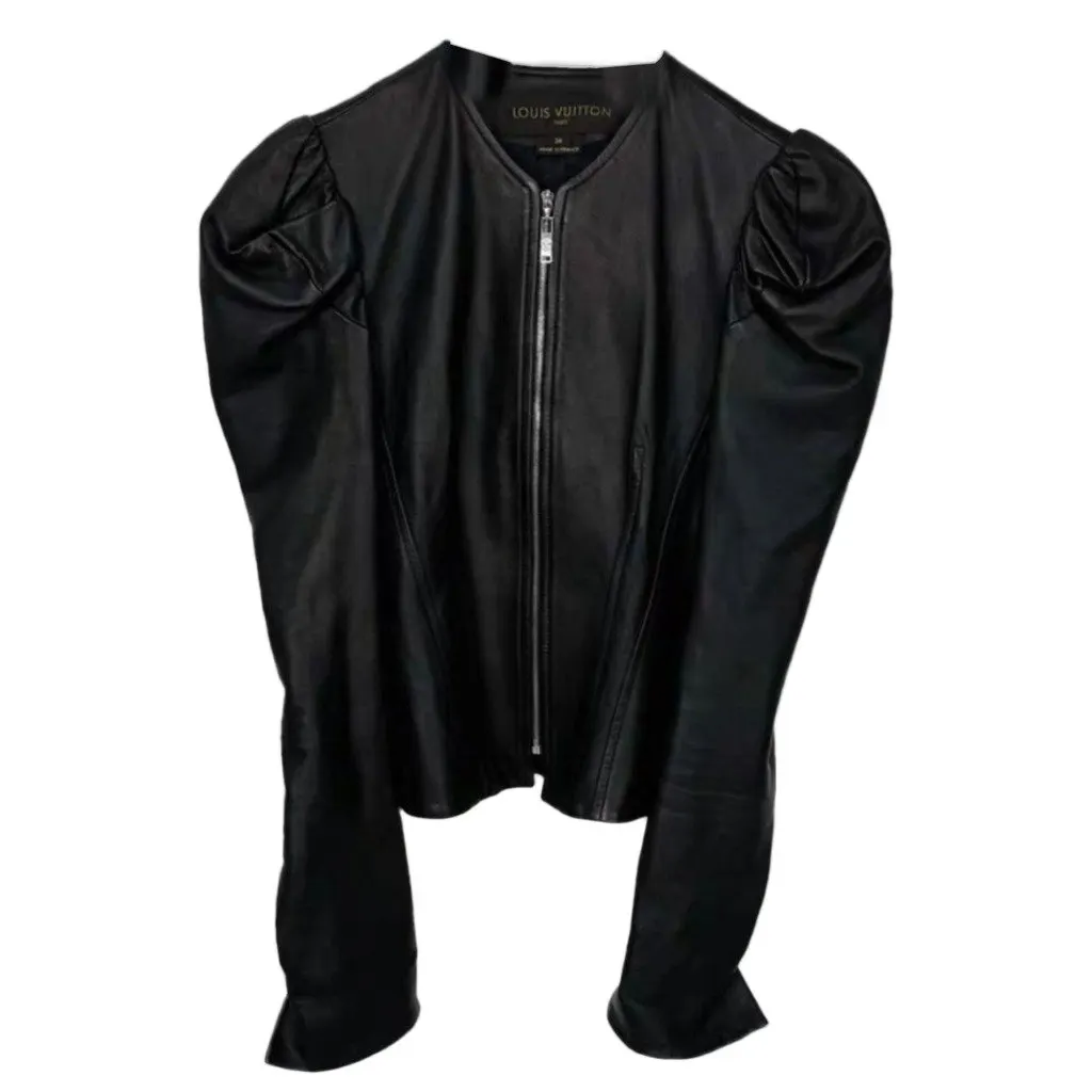 Louis Vuitton Black Leather Jacket Black Leather Very good - Front View