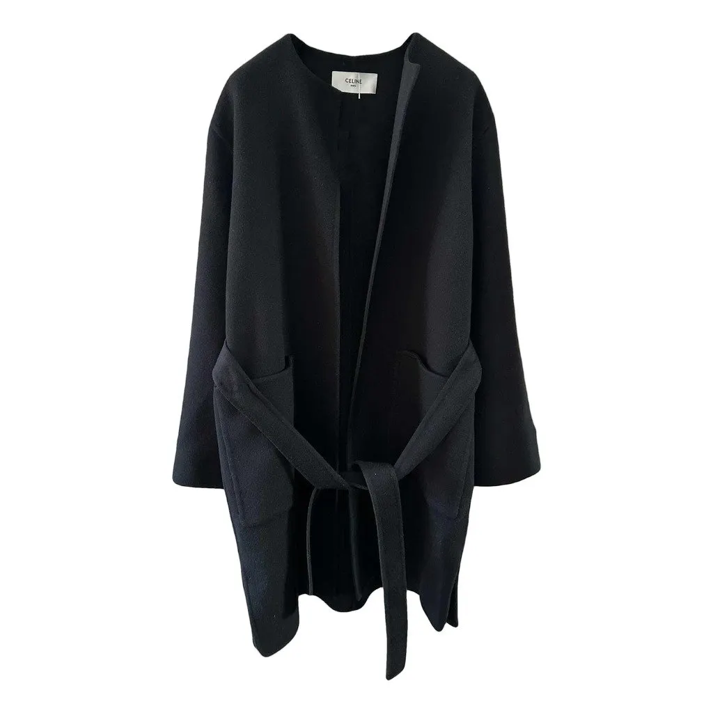 Celine Black Cashmere Coat Black Cashmere Very good - Front View