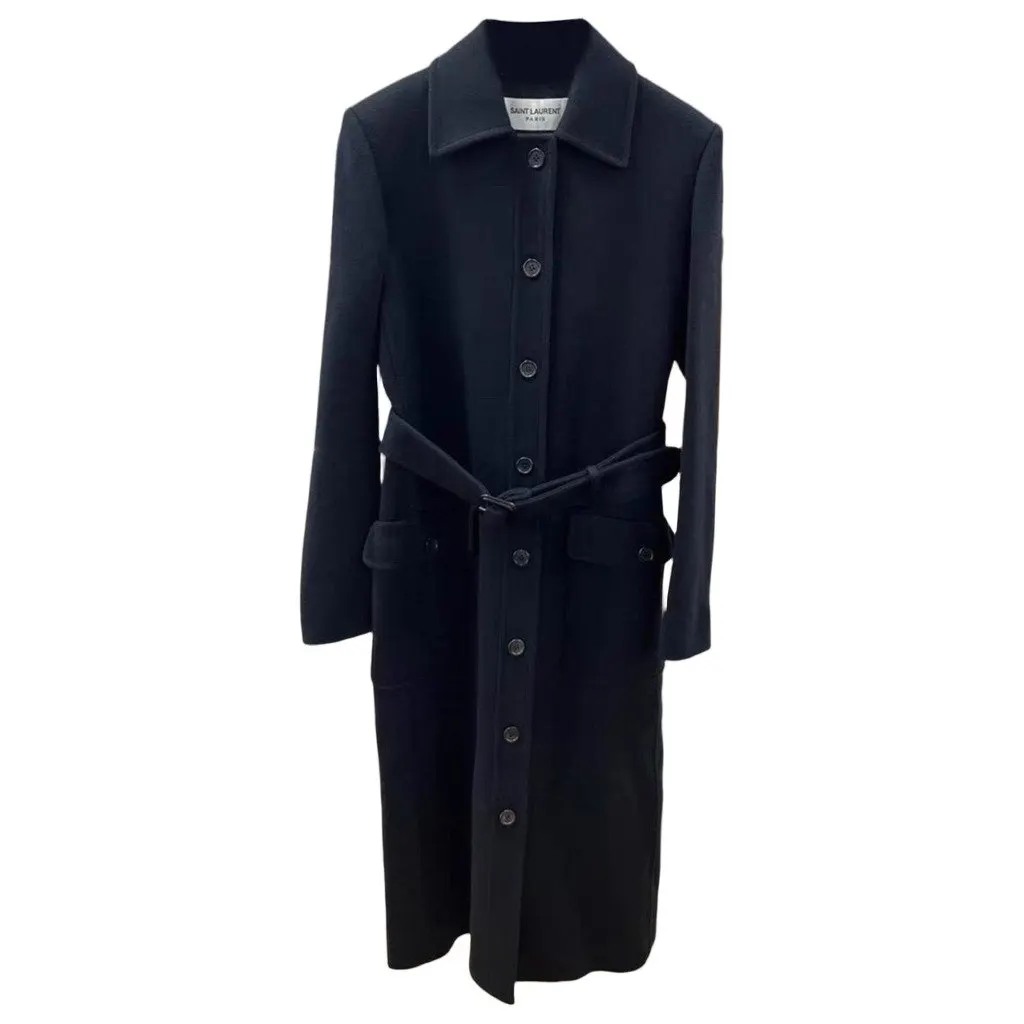 Saint Laurent Black Wool Coat Black Wool Very good - Front View