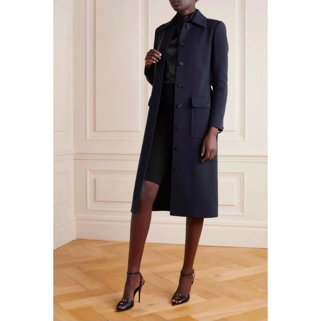 Saint Laurent Black Wool Coat Black Wool Very good - Model View