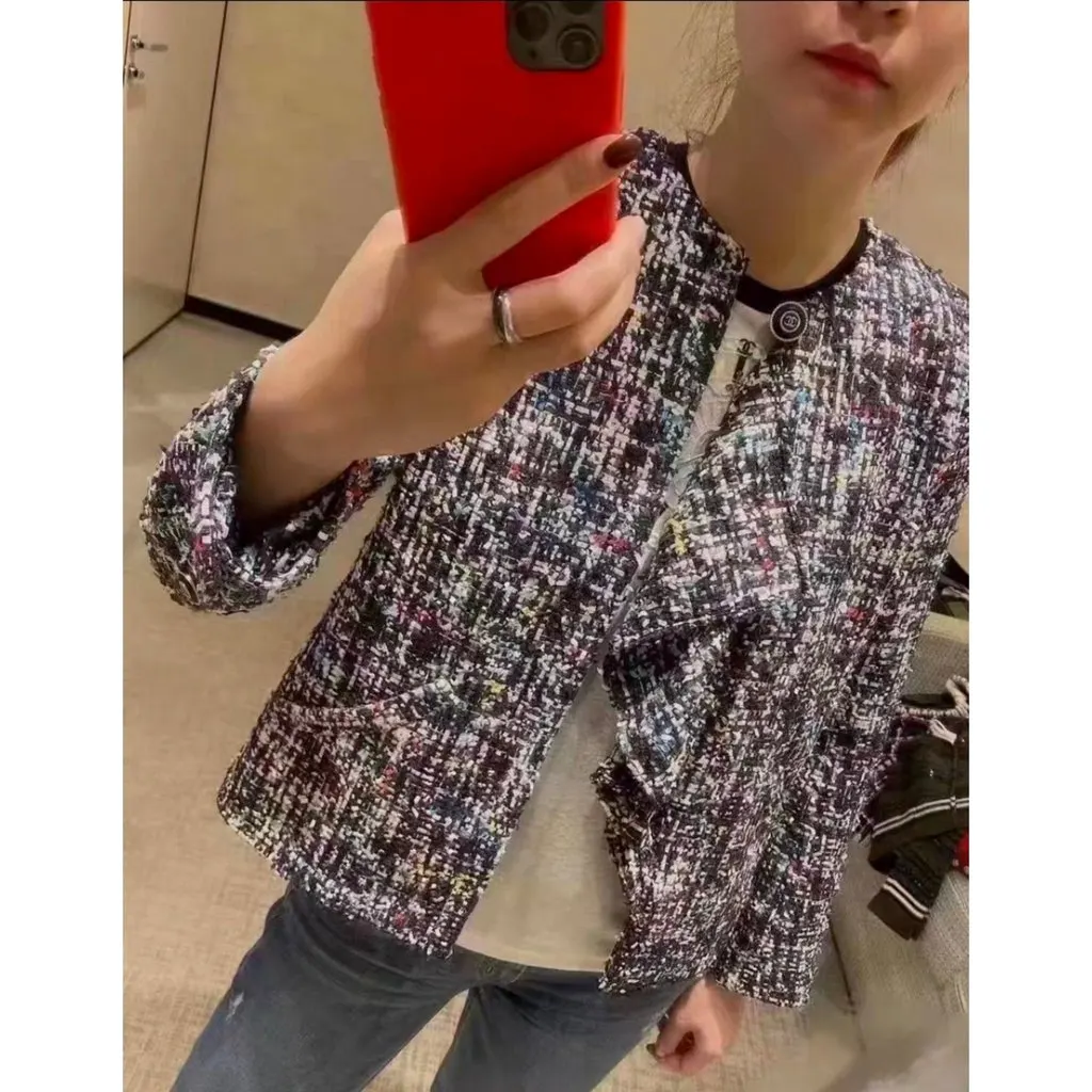 Chanel La Petite Veste Noire Tweed Jacket MultiColor Tweed Never worn, with tag - Model View