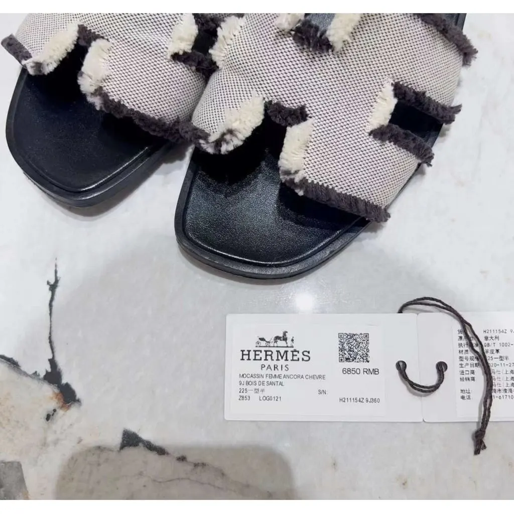 Hermes Oran Black Cloth Sandals Black Very good - Inside View