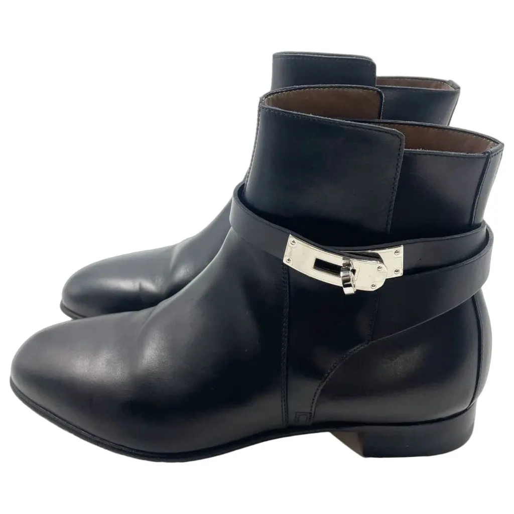 Hermes Black Leather Boots Black Leather Very good - Front View