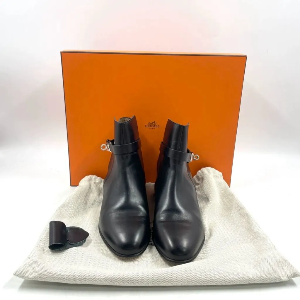 Hermes Black Leather Boots Black Leather Very good - Box View