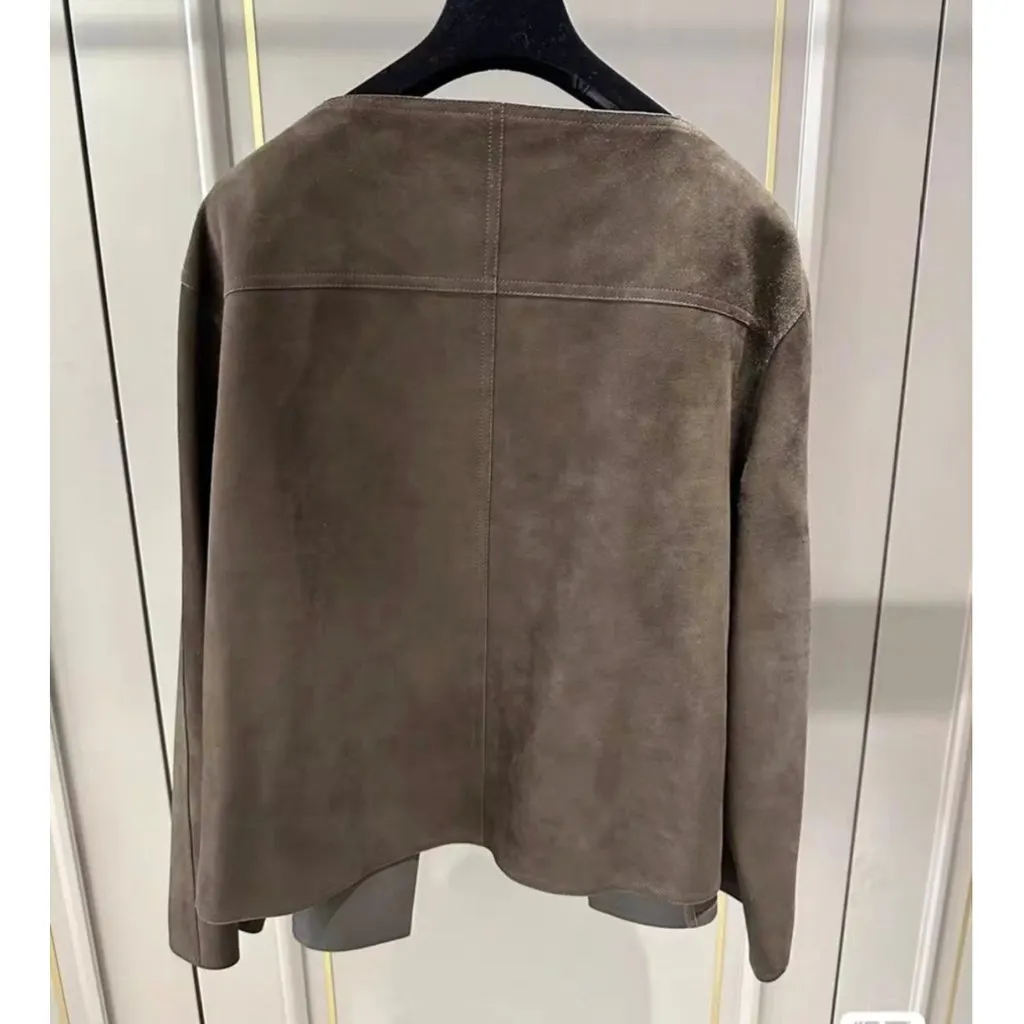 Hermes Khaki Leather Coat Khaki Leather Never worn, with tag - Back View