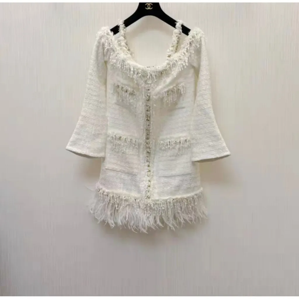 Balmain White Tweed Dress White Tweed Never worn, with tag - Back View
