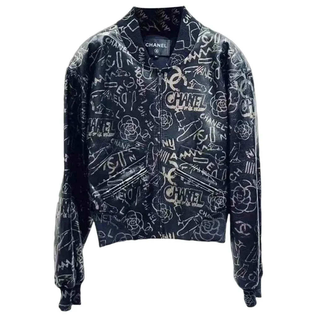 Chanel Black Leather Coat Black Leather Very good - Front View