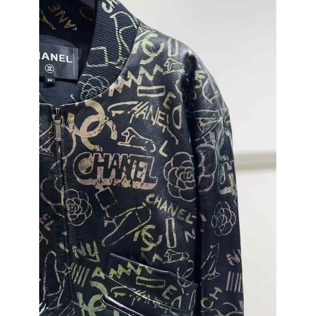 Chanel Black Leather Coat Black Leather Very good - Box View