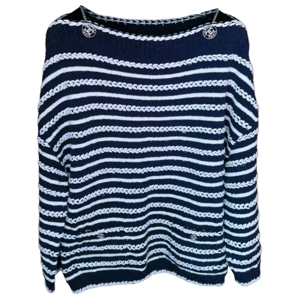 Chanel Navy Cotton Knitwear Navy Cotton Very good - Front View