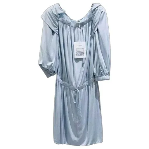 Chanel Blue Silk Dress Blue Silk Never worn, with tag - Front View