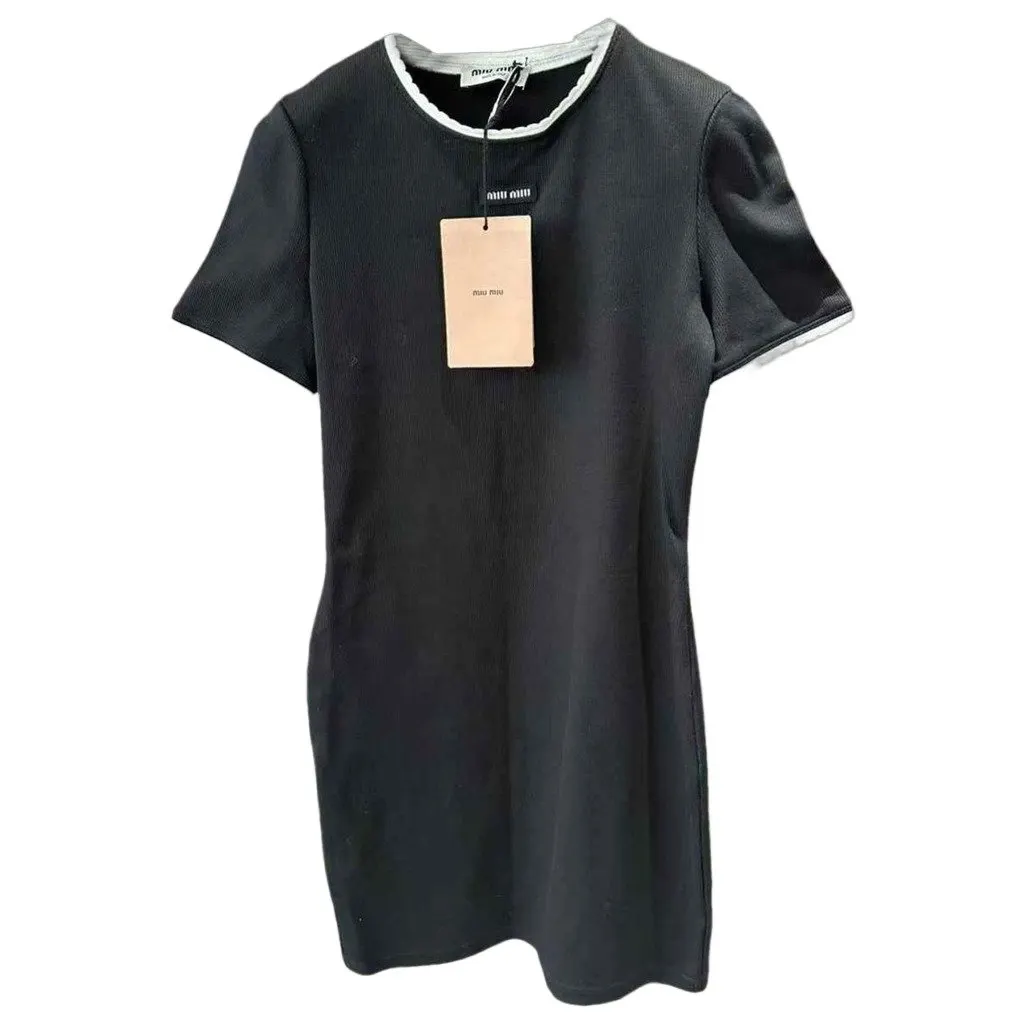 Miu Miu Black Cotton Dress Black Cotton Never worn, with tag - Front View