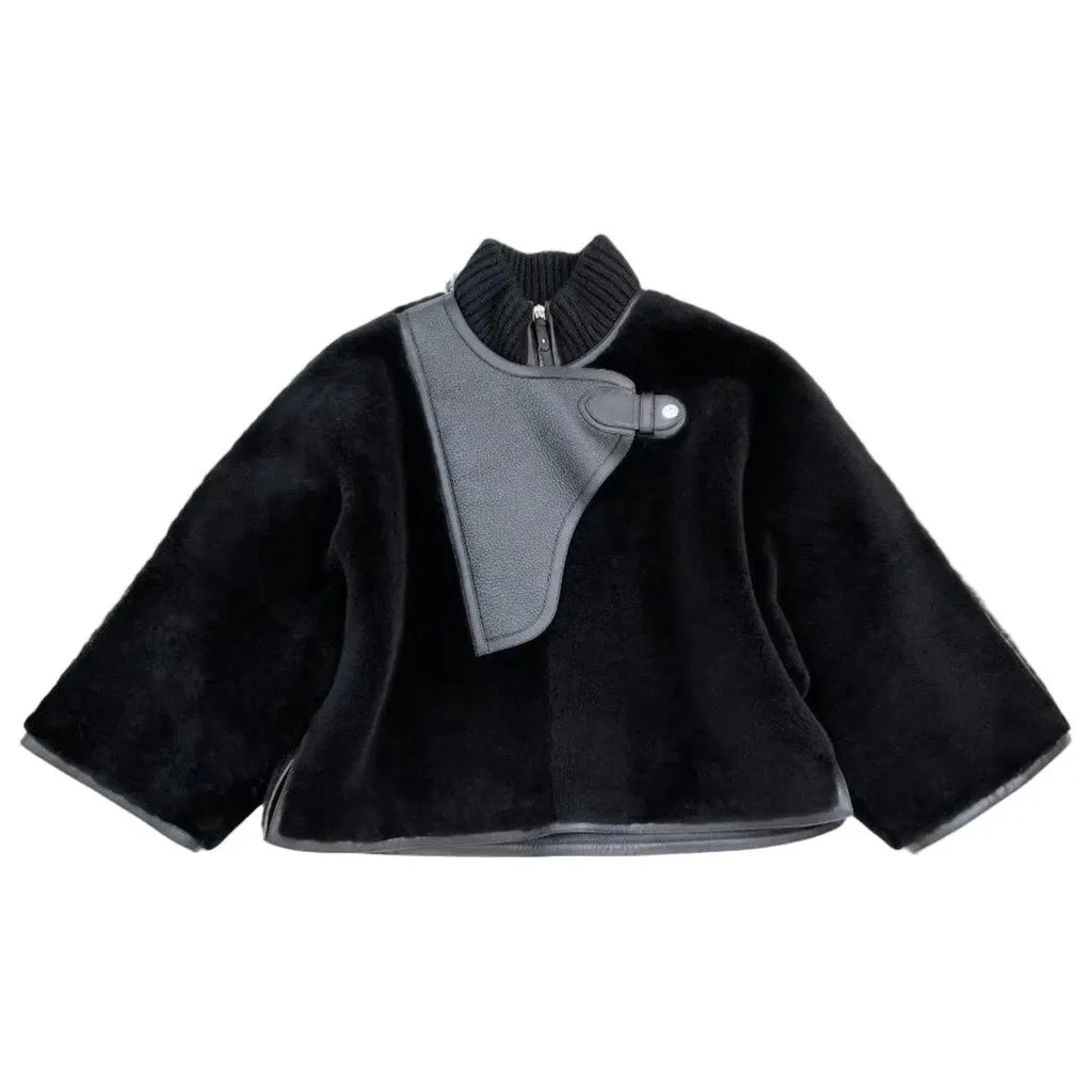 Hermes Black Shearling Coat Black Shearling Very good - Front View