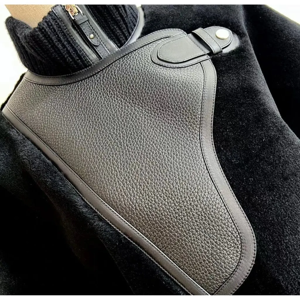 Hermes Black Shearling Coat Black Shearling Very good - Back View