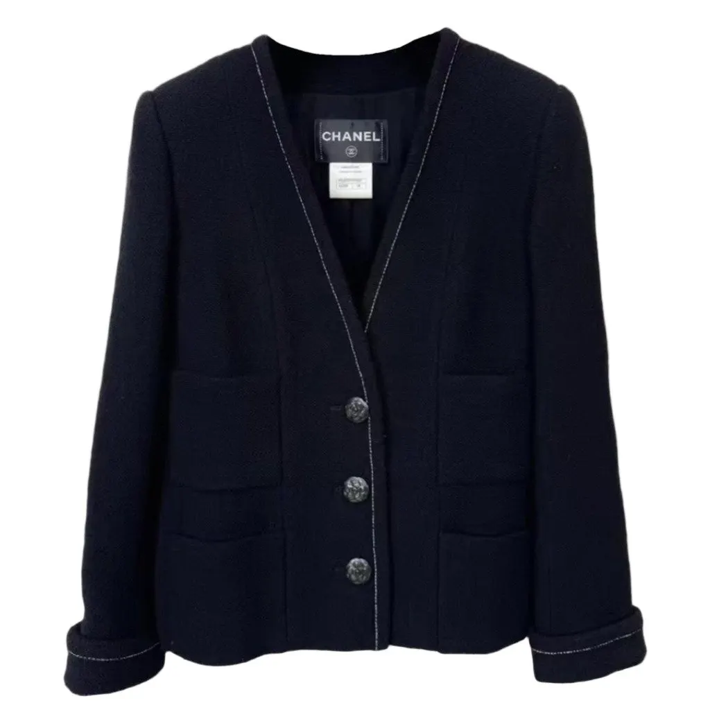 Chanel La Petite Veste Noire Black Wool Jacket Black Wool Very good - Front View