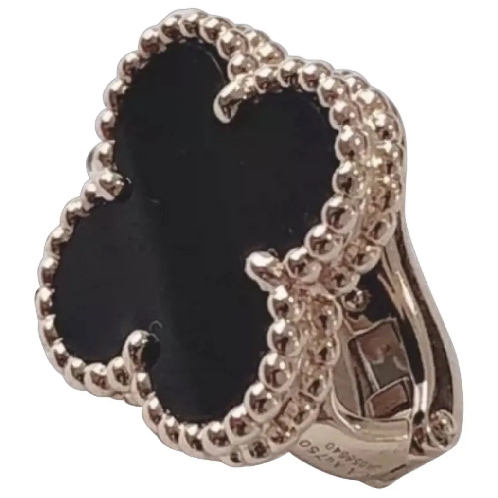 Van Cleef & Arpels Vintage Alhambra Black Yellow Gold Earrings