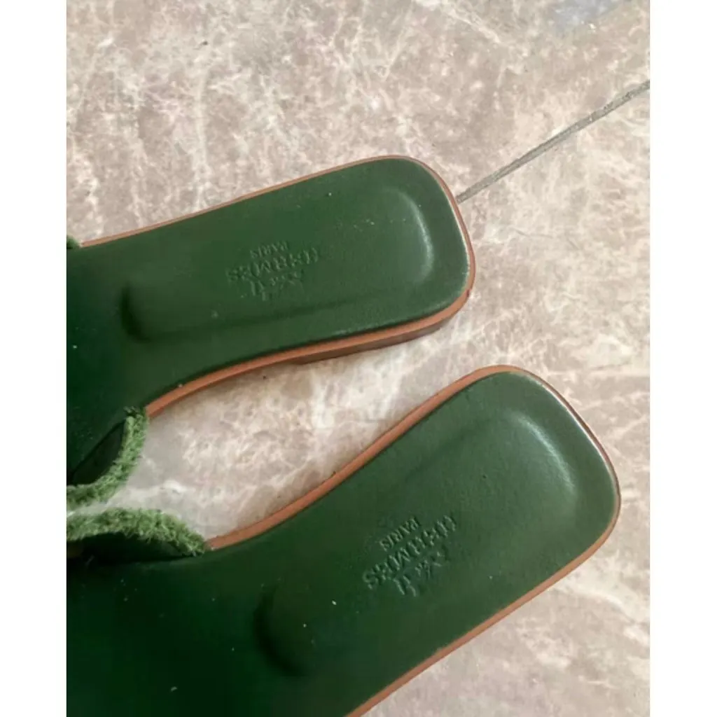 Hermes Oran Green Leather Sandals Green Leather Very good - Back View