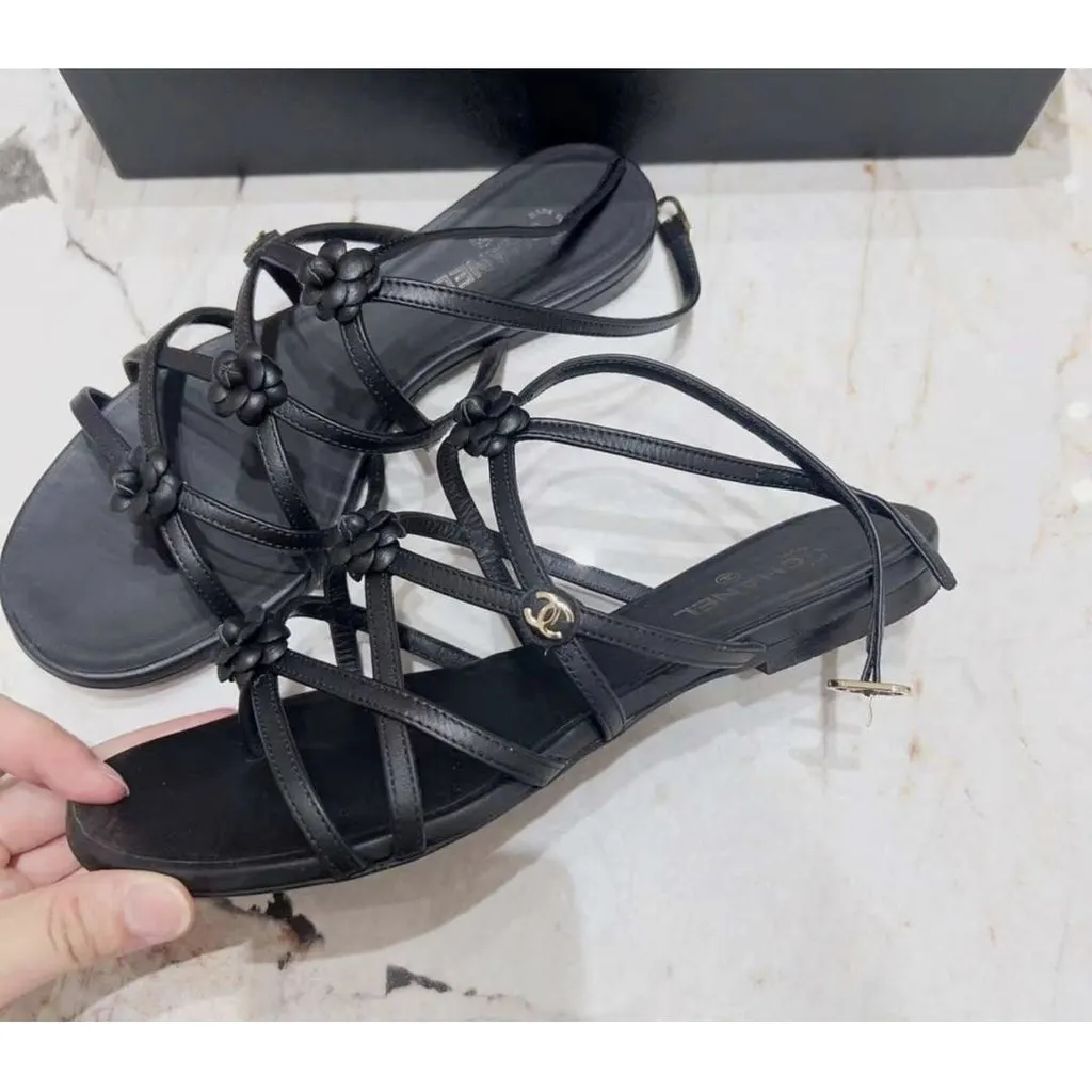 Chanel Black Leather Sandals Black Leather Very good - Back View