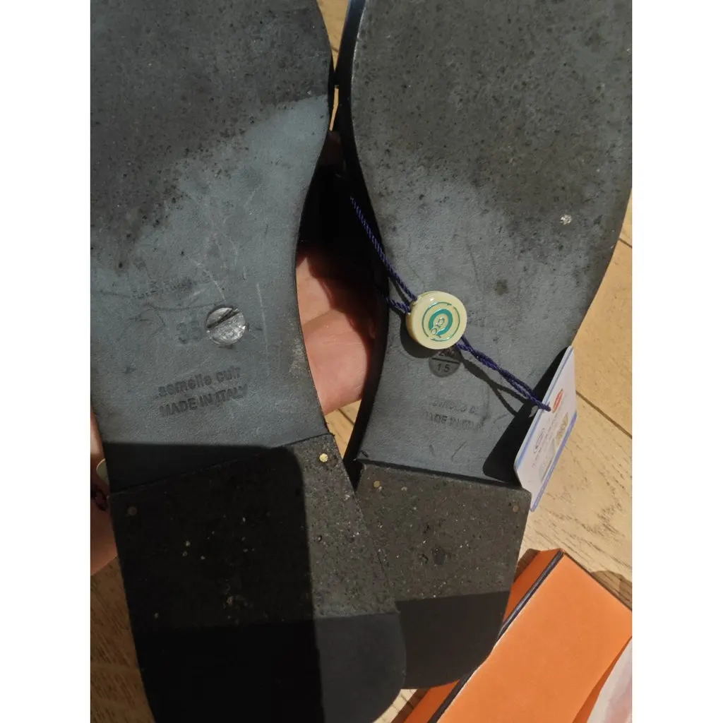 Hermes Oran Black Leather Sandals Black Leather Very good - Model View