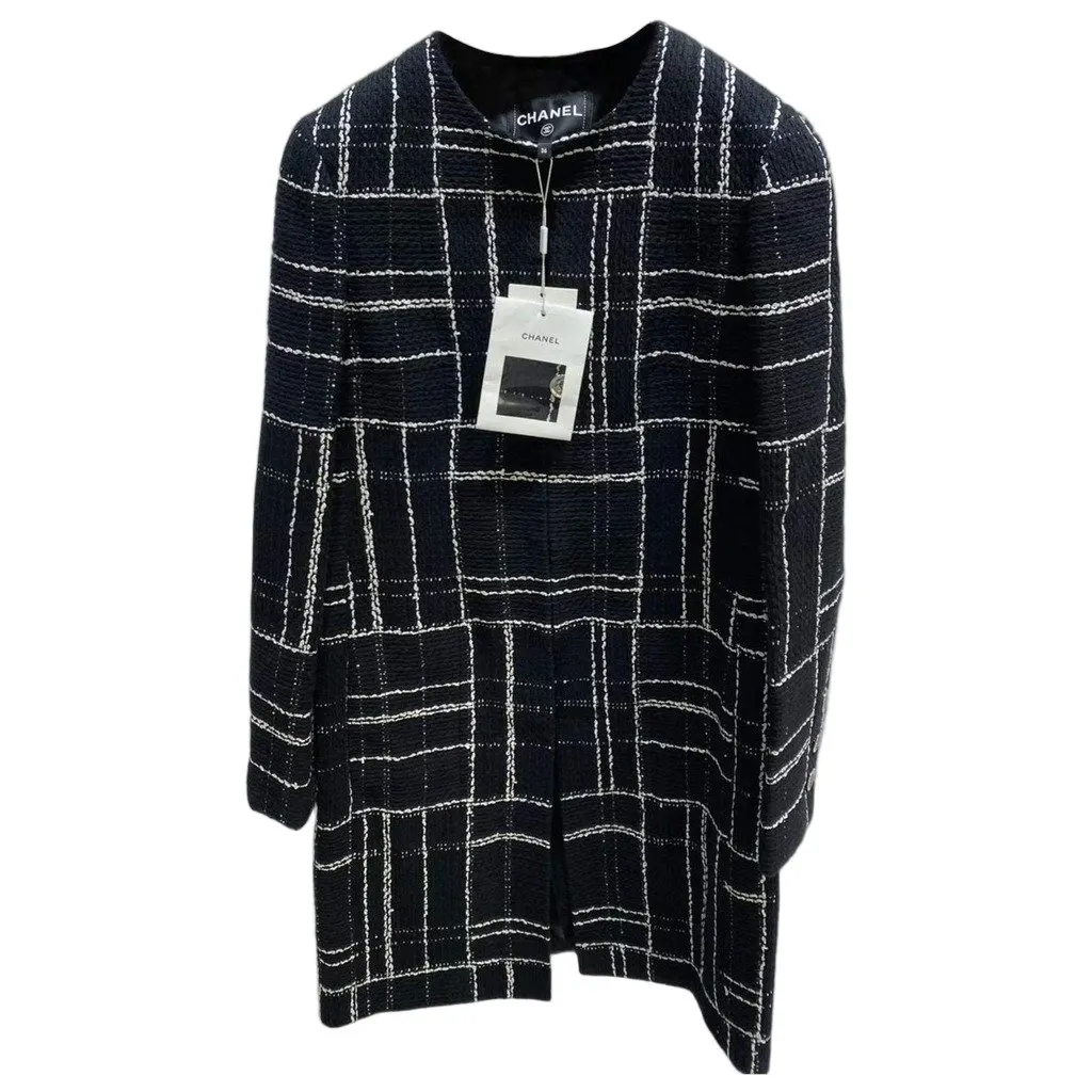 Chanel Black Tweed Coat Black Tweed Never worn, with tag - Front View