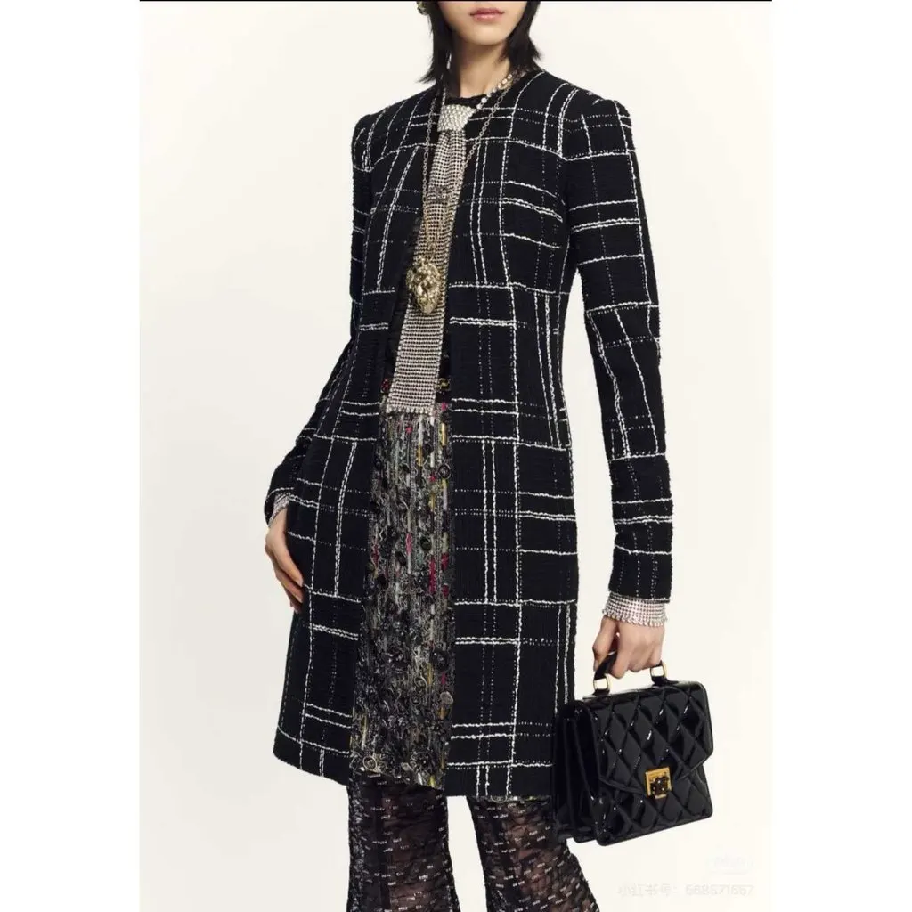 Chanel Black Tweed Coat Black Tweed Never worn, with tag - Model View