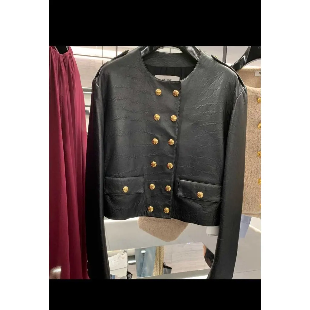 Celine Black Leather Jacket Black Leather Very good - Model View