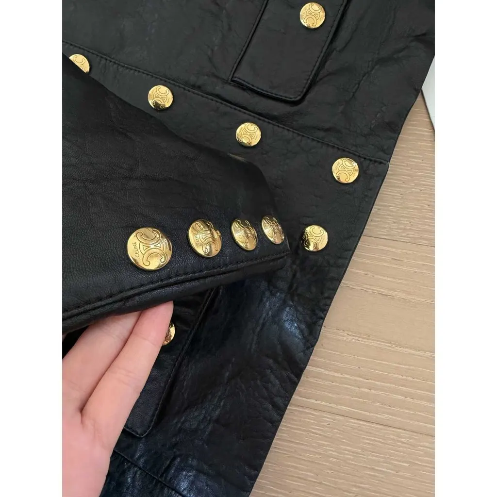 Celine Black Leather Jacket Black Leather Very good - Box View