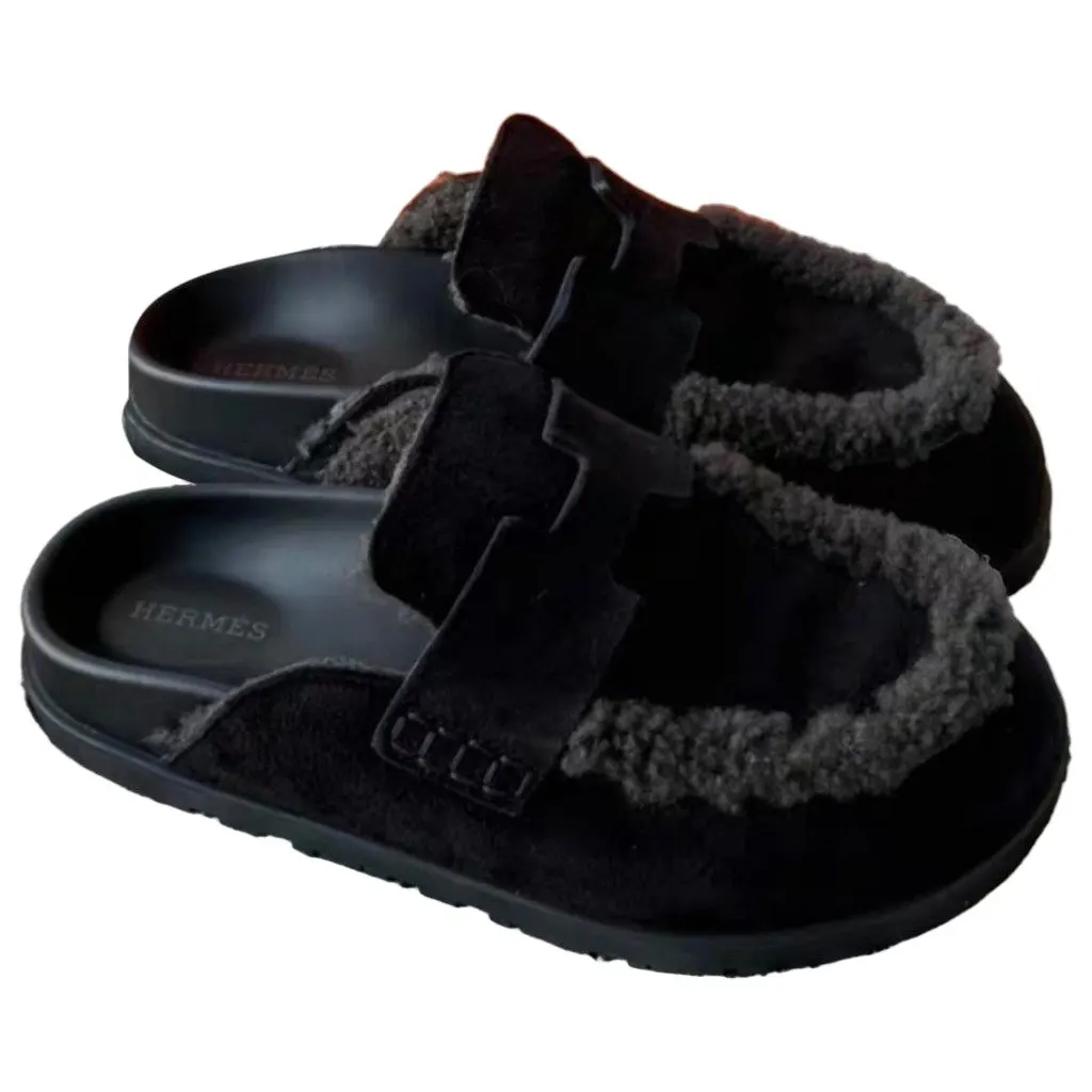 Hermes Black Leather Sandals Black Leather Very good - Front View