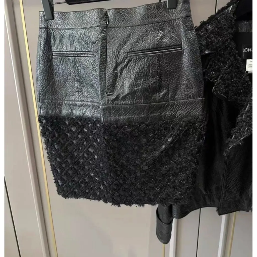Chanel Black Leather Jacket Black Leather Very good - Box View