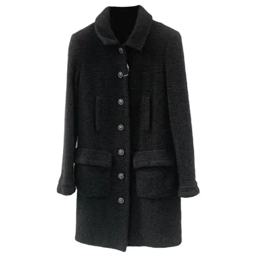 Chanel Black Wool Coat Black Wool Very good - Front View