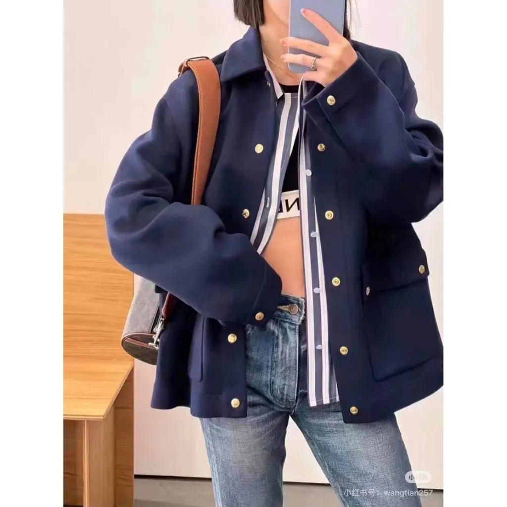 Celine Navy Cashmere Jacket Navy Cashmere Very good - Model View