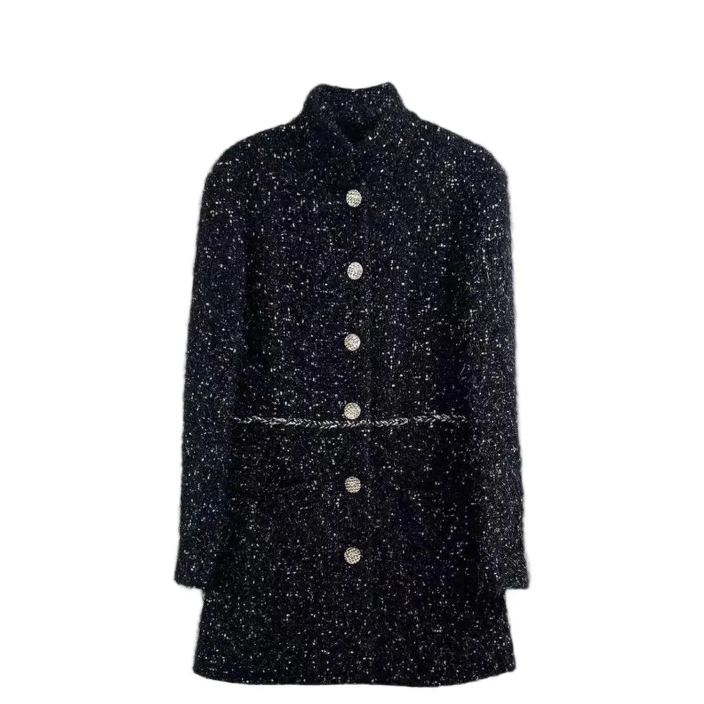 Chanel Black Tweed Coat Black Tweed Very good - Front View