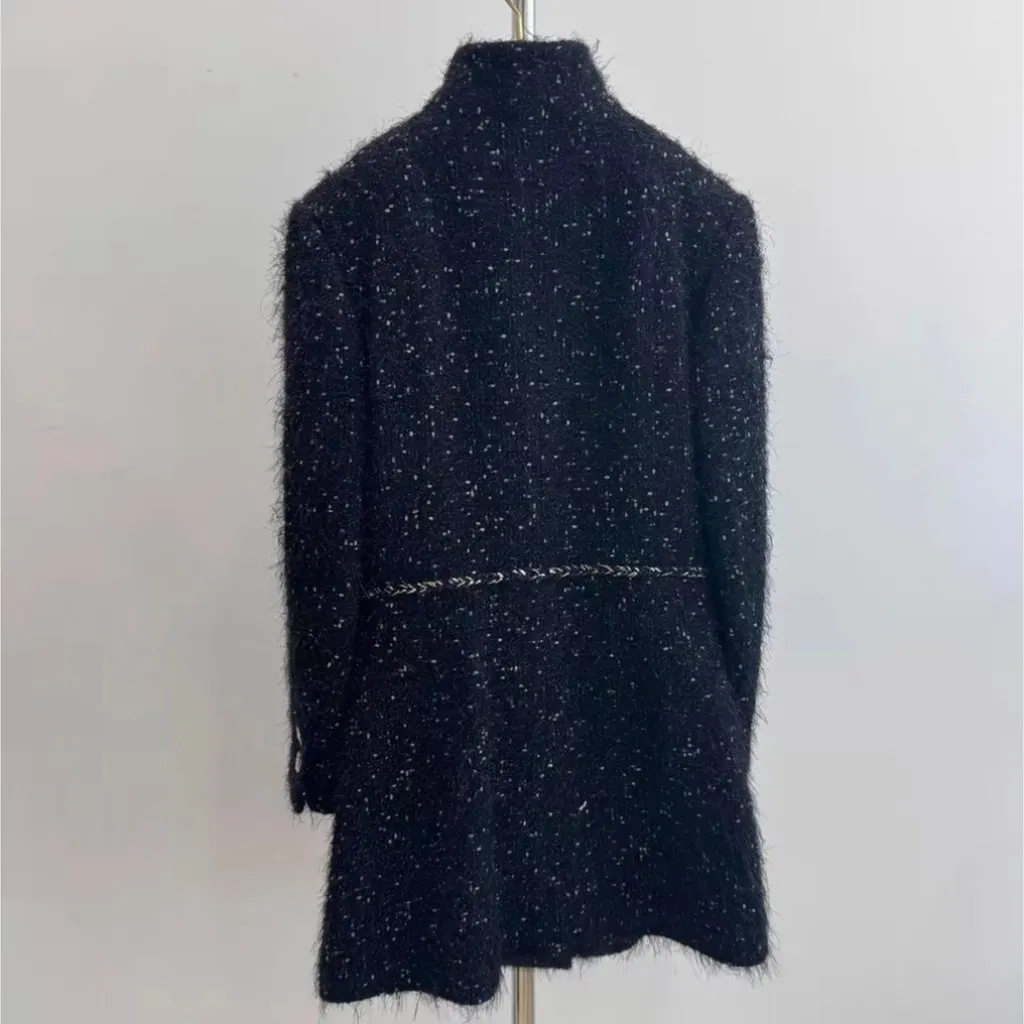 Chanel Black Tweed Coat Black Tweed Very good - Model View