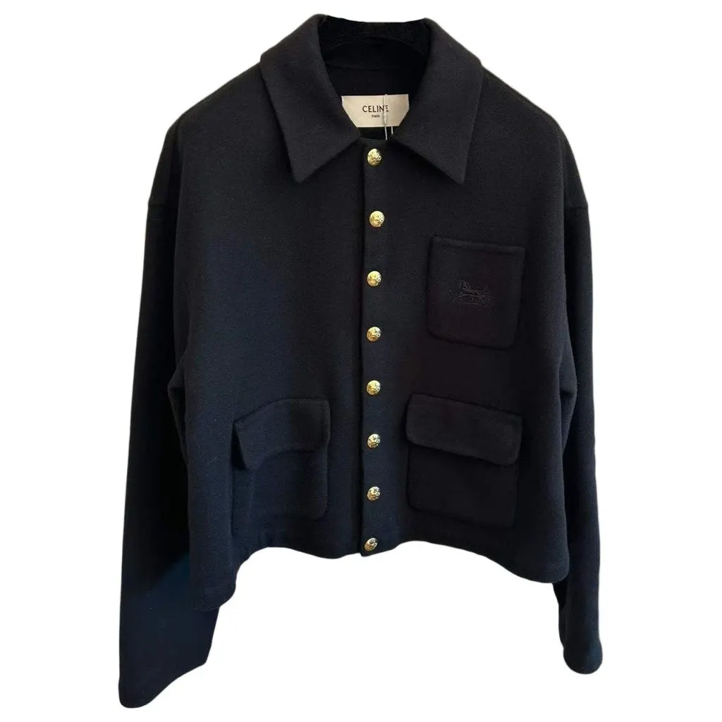 Celine Black Cashmere Coat Black Cashmere Very good - Front View