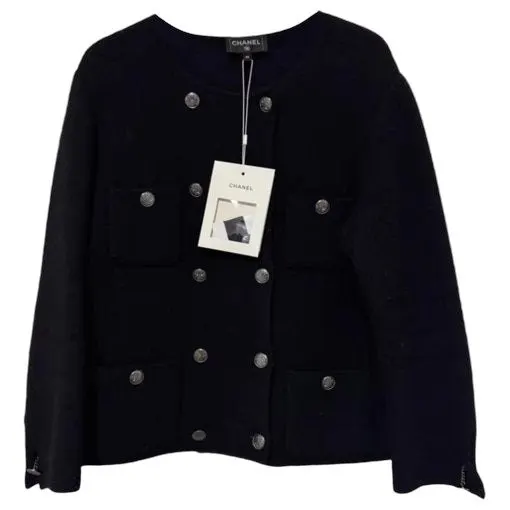 Chanel La Petite Veste Noire Black Cashmere Jacket Black Cashmere Never worn, with tag - Front View